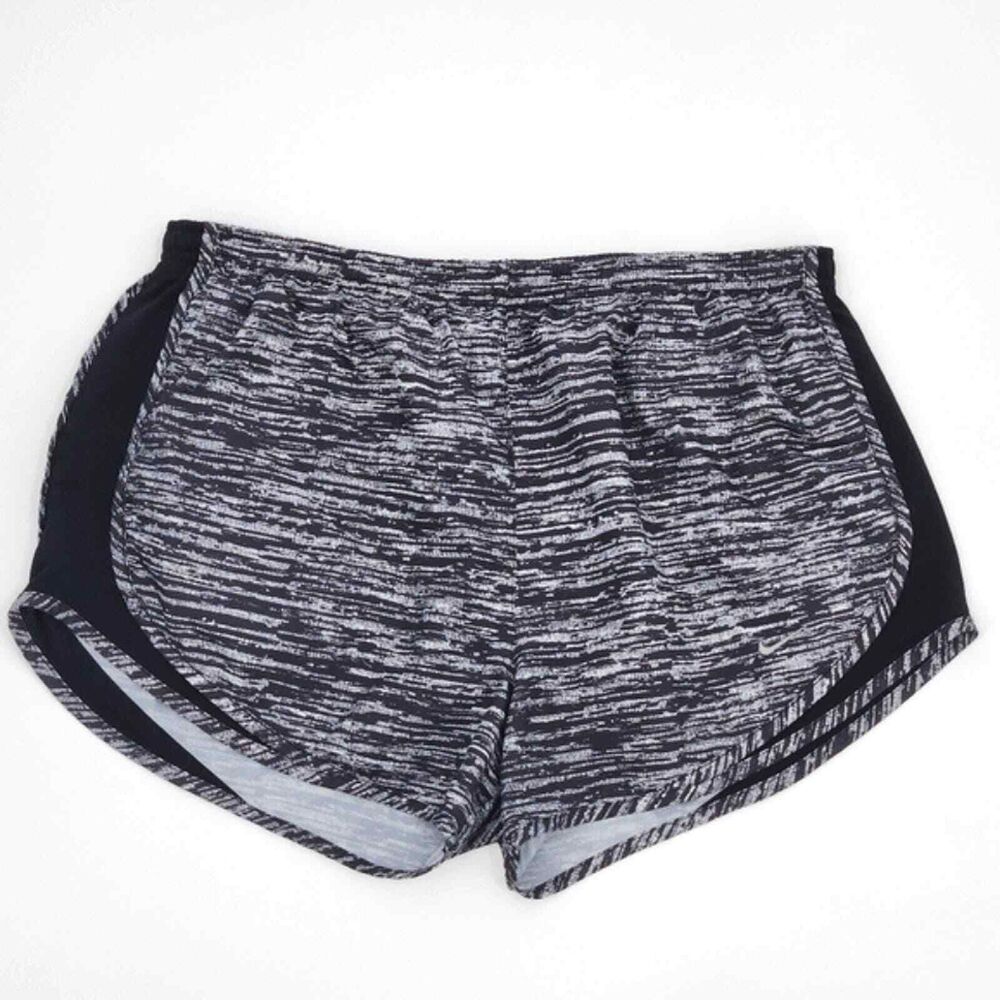 Nike Dri Fit Womens Large Tempo Athletic Running Track Shorts Black White Gray